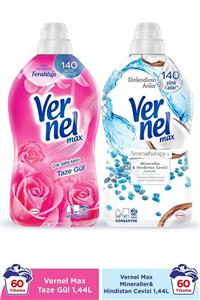 Vernel Max Konsantre Çamaşır Yumuşatıcısı, Taze Gül +Mineral & Hindistan Cevizi 1440 ml 2'li Set