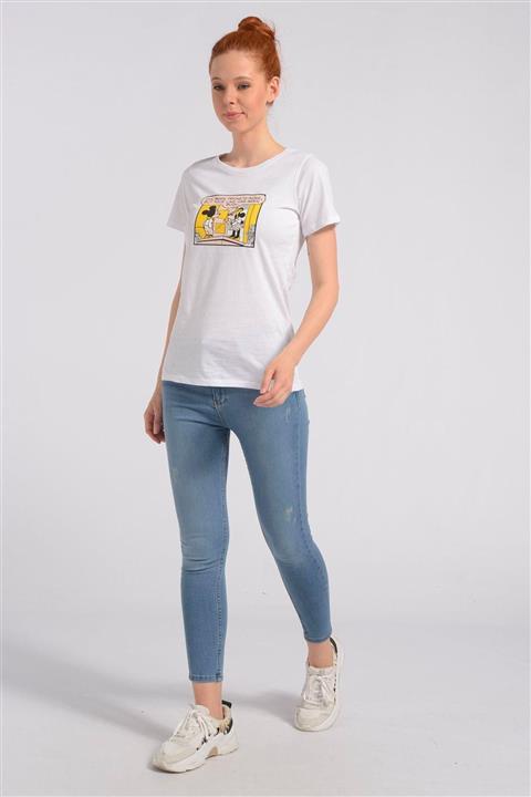 Nefise Kadın Beyaz Baskılı Tişört