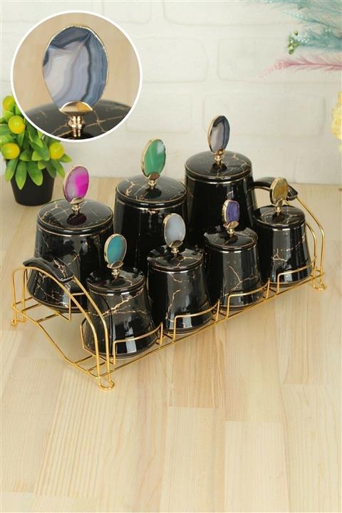 AROW Melena Porselen Baharat Takımı 7' li Siyah