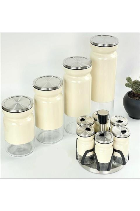 Kosova Lüx Metal Krem 11 Parça Baharat Takımı