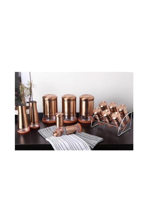 DE HOME Gönül 13 Parça Bronz Cam Baharat Seti