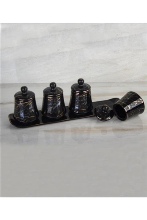 ACAR Porselen Tepsili 4 Lü Küçük Boy Baharat Set