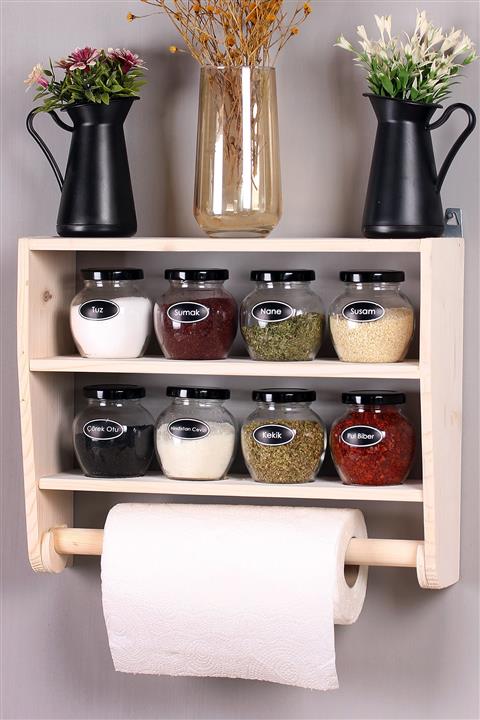 TROYA Ahşap Standlı 8 Li Baharatlık Seti - Beyaz