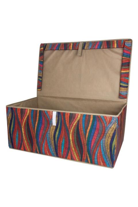 sinerjistore Tekli Elegant Desenli 70x40x30cm Mega Plus Boy Hurç Çok Amaçlı Saklama Kutusu Cırt Cırtlı Kapaklı