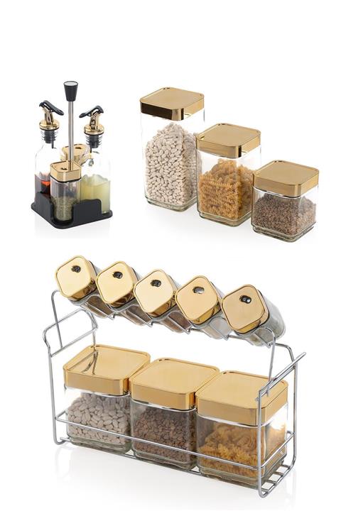 ACAR Alya 17 Parça Cam Baharat Takımı - Gold