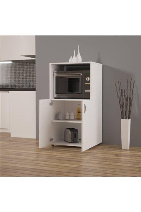 Yeni Vitrin Mdf 2 Raflı Beyaz Fırın Dolabı