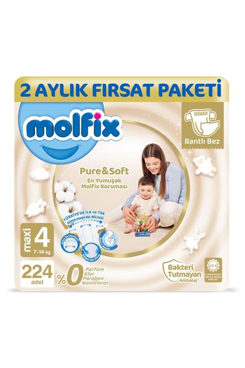 Molfix Pure&Soft 4 Beden Maxi 2 Aylık Fırsat Paketi 224 Adet