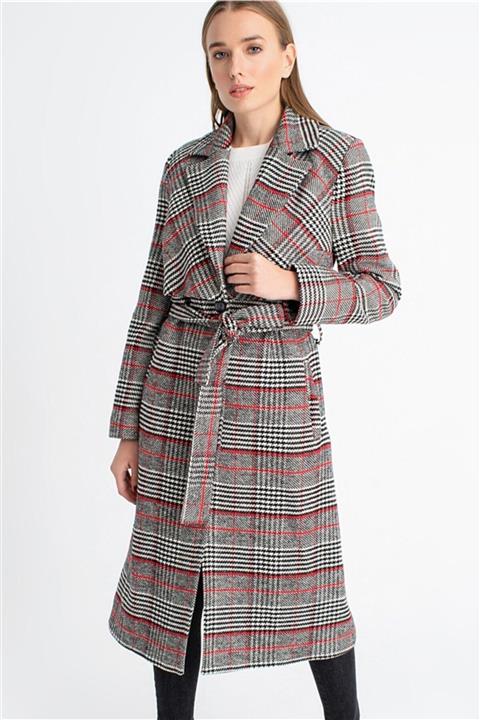 Dewberry Z6622 Ekoseli Bayan Palto-ekose-siyah