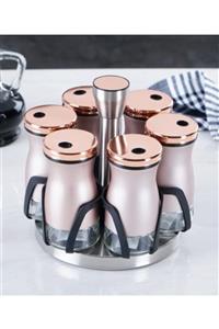 ACAR 6 Parça Standlı Cam Baharat Seti Rose Gold