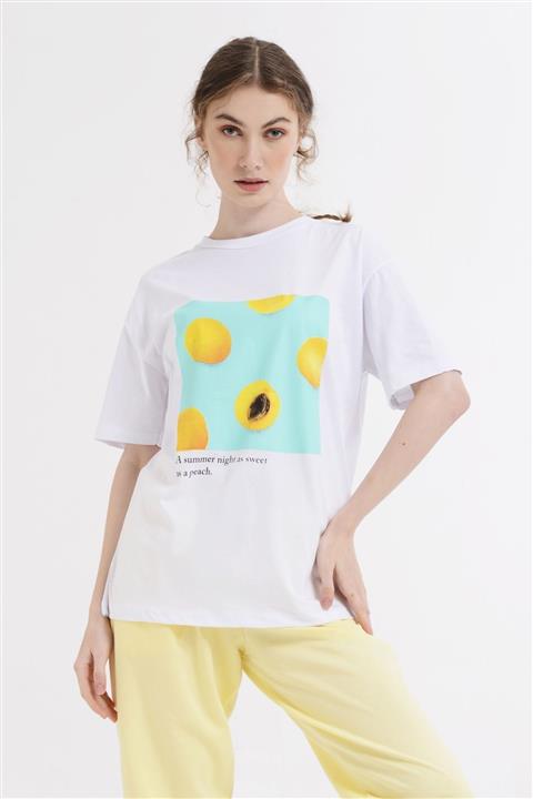 Nefise Önü Baskılı Tshirt - Beyaz