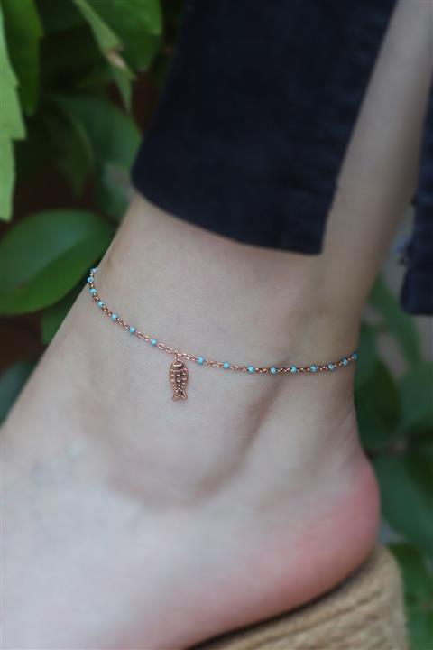 Necati Gün Firuze Taşlı Rose Gold Kaplama Balık Halhal