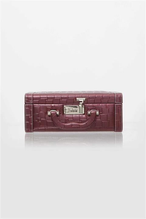 Pierre Cardin Bordo Deri Şifreli Aynalı Makyaj Kutusu