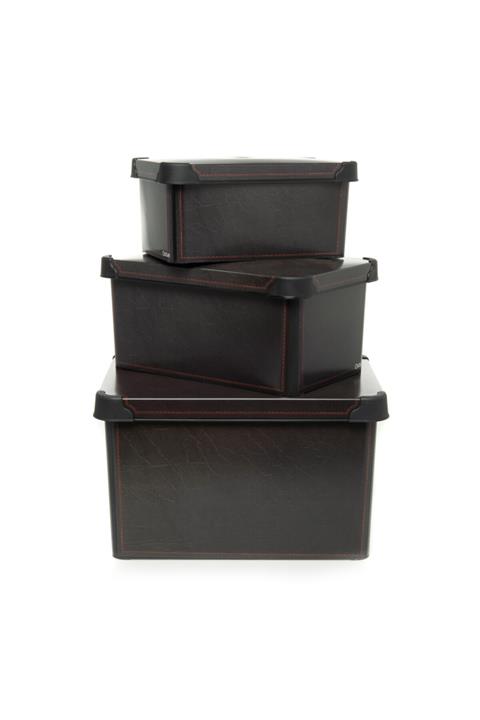 QUTU Style 3'lü Box Black Leather Kutu