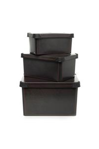 QUTU Style 3'lü Box Black Leather Kutu