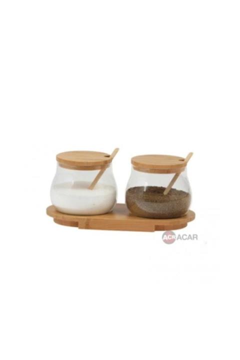 ACAR Bambu Stand 2li Cam Baharatlık Baharat Takımı Seti Zbg-00900