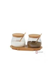 ACAR Bambu Stand 2li Cam Baharatlık Baharat Takımı Seti Zbg-00900