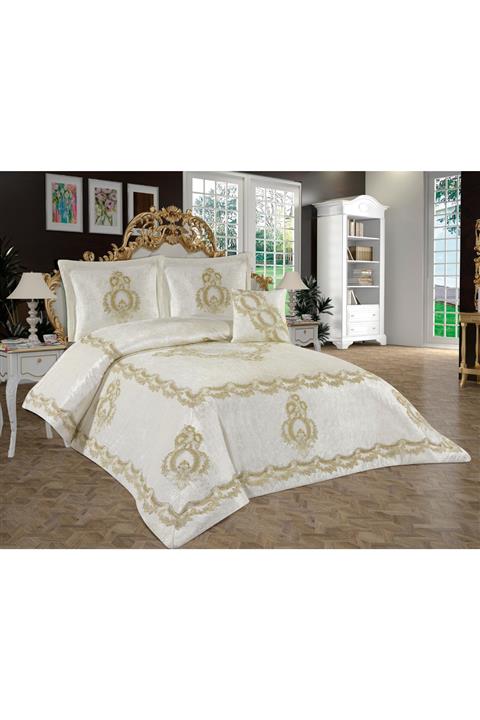 Hande's Home Collection Duru Bej El İşi Lüks King Size Fransız Yatak Örtüsü