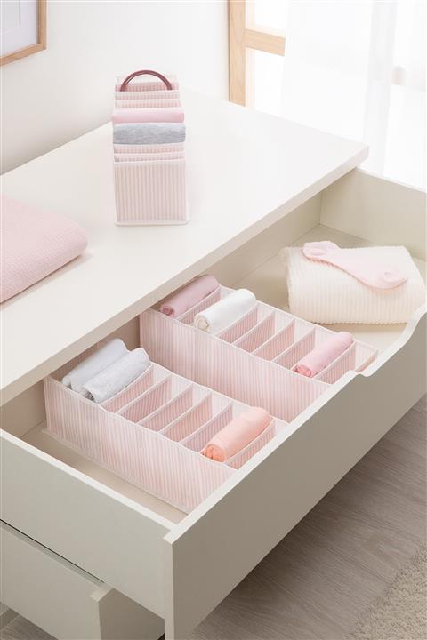 OCEAN HOME 3'lü 10 Bölmeli Pembe Çizgili Çekmece Içi Düzenleyici