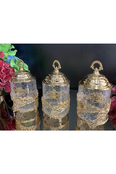 VeraConcept Dekoratif Gül Motifli Camlı 3'lü Barahatlık Seti