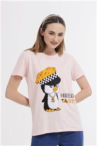 Nefise Penguen Baskılı Tshirt - Pembe