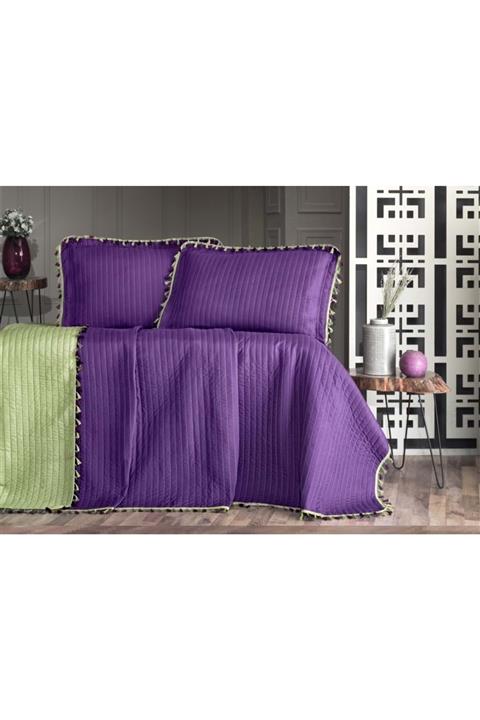 Evim Home Design Evim Home Püsküllü Çift Kişilik Yatak Örtüsü-mürdüm Ç.yeşili