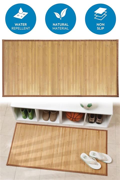 Binbirreyon Bambu Halı Banyo Paspası Kaydırmaz Özellikli Taban 80cmx120cm Açık Kahverengi Lc051