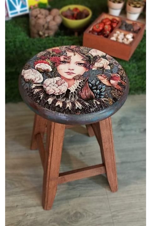 Sığla Çiçek Küçük Boy Ahşap Tabure