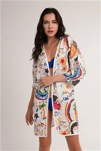 Pattaya Kadın Hardal Baskılı Viskon Kimono P21s201-2705