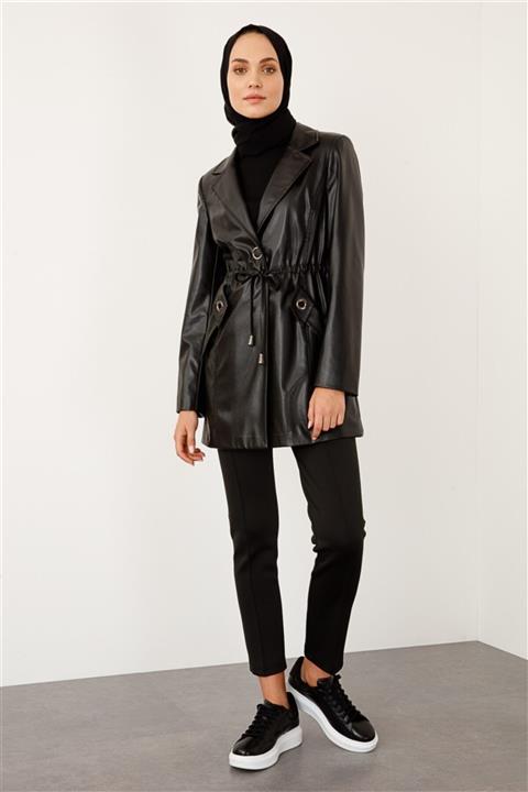 Ahsen Kuş Gözü Detaylı Deri Ceket