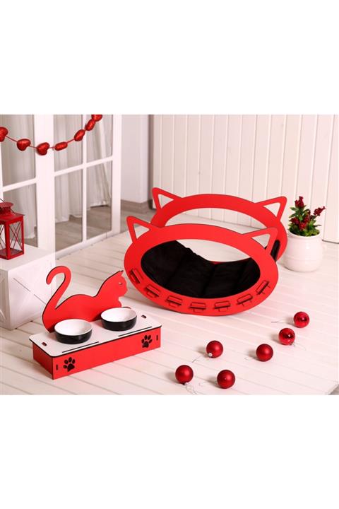 HAW Sallanan Kedi Yatağı Ve Mama Kabı Takım