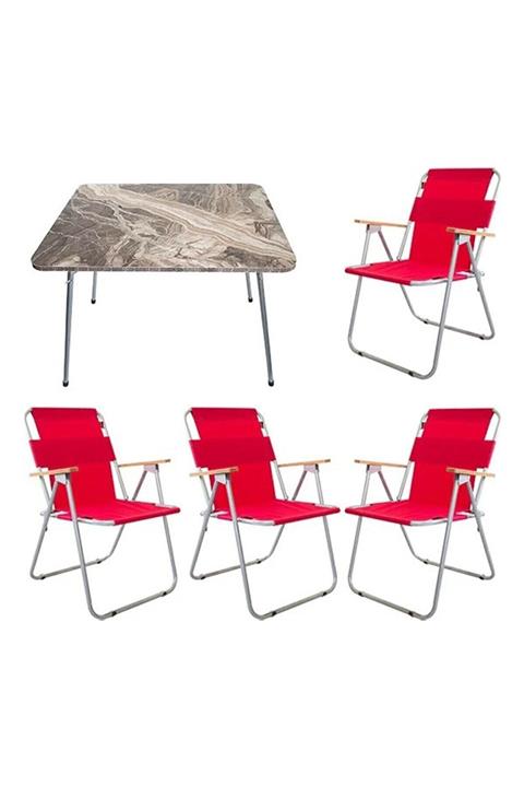 Moccastyle 60x80 Katlanır Masa 4 Adet Kırmızı Kamp Sandalyesi Katlanır Sandalye