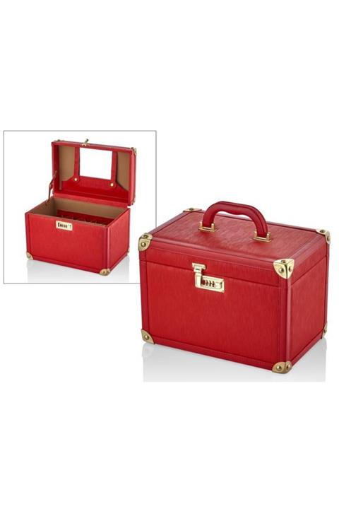 LAMEDORE Kırmızı Derı Makyaj Cantası