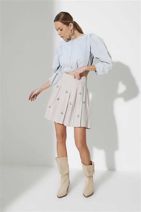 TRENDYOLMİLLA Gri Fırfırlı Etek TWOAW22ET0257