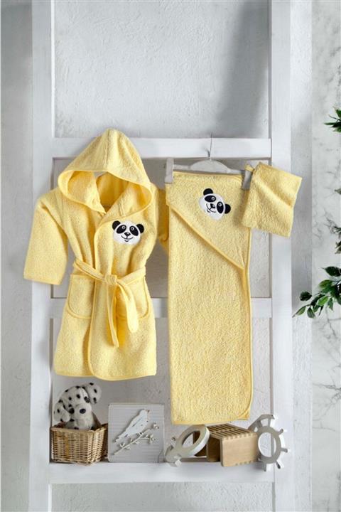 mixibaby Bebek Bornoz Seti ( Sarı ) 3 Parça , Bornoz Havlu Kese Takımlı