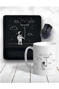 Atölye Çizgi Yalnızlığa Aşık Astronot Bilek Destekli Mouse Pad Ve Kupa Bardak