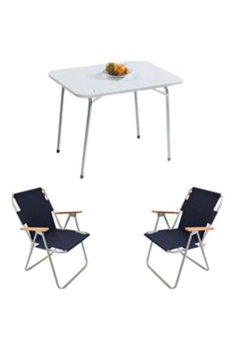 Moccastyle 60x80 Katlanır Masa + 2 Adet Lacivert Mavi Kamp Sandalyesi Katlanır Sandalye