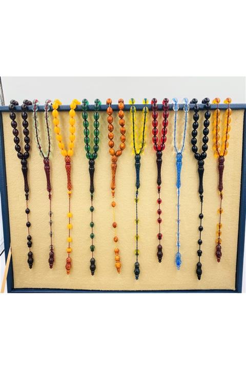 ZİQR TESBİH 10 Adet Imame Işlemeli Toz Kehribar Tesbih Seti