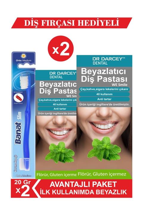 Dr Darcey Beyazlatıcı Diş Pastası 20 Gr*2  Adet + Banat Diş Fırçası  Hediye
