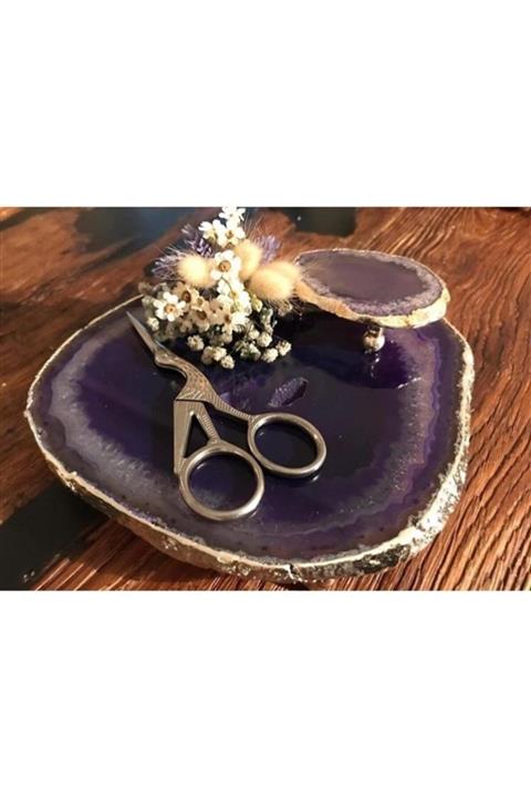 Atolyeseyhane Doğal Taş Mor Gümüş Yüzük Tepsisi