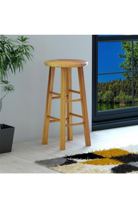 LENDA Yuvarlak Masif Bar Taburesi – Natürel