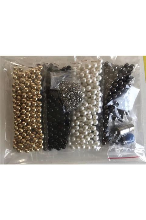 ALOTUHAFİYE 8mm Inci Aparatı 800 Adet Inci Gold Füme Beyaz Siyah