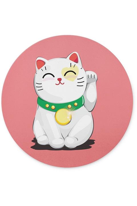 WuW Şans Kedisi Yuvarlak Kaymaz Taban Mouse Pad