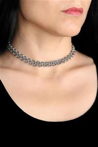 Mavra Handmade Örme Zincir Choker / Gümüş Renk Metal Tasma Kolye