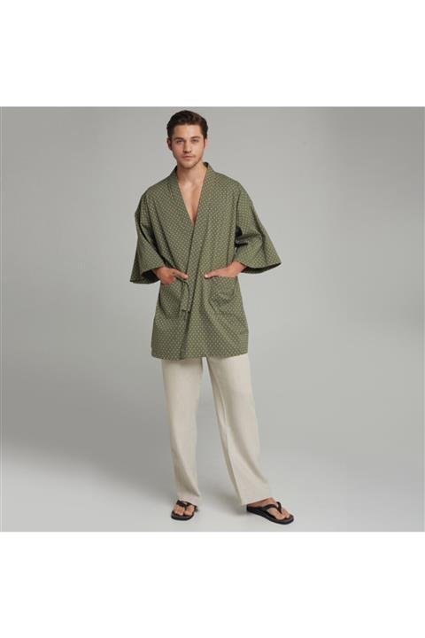 ukioo Matsudo Yeşil Puantiyeli Poplin Casual Erkek Kimono