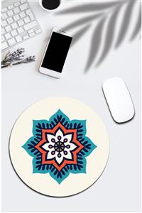 pixolog Beyaz Mandala Desenli Yuvarlak Mouse Pad 1577