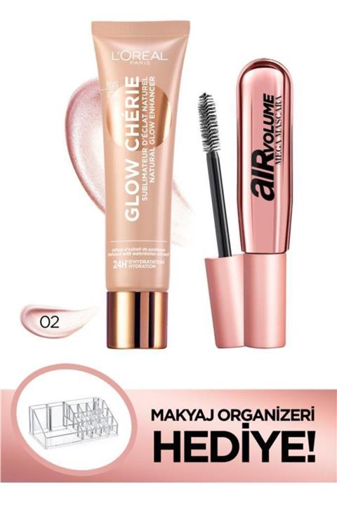 L'Oreal Paris Air Volume Mega Hacim Veren Maskara+glow Chérie Işıltı Veren Renkli Nemlendirici 02+organizer Hediye
