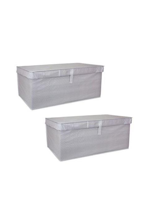 Keven Home 2 Adet - Kapaklı Çok Amaçlı(Çamaşır-saklama-düzenleme Vb) Hurç, Kutu 70x40x30 - Mega Plus Kutu - Gri