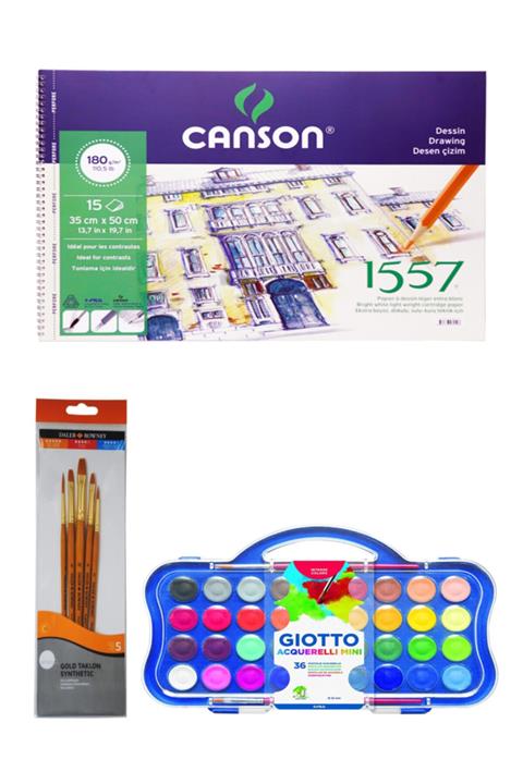 GLANCE Canson 1557 Resim Defteri 35x50cm 180 Gram 15 Yaprak Giotto 36 Lı Suluboya Seti