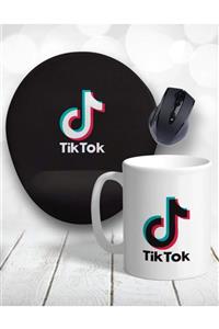 Atölye Çizgi Tik Tok Logolu Bilek Destekli Mouse Pad Ve Kupa Bardak Renkli + Bardak Altlığı