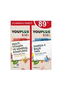 Youplus Kids Multi-vitamin Mineral + Omega 3 Balık Yağı 2'li Avantaj Paketi - Mango&şeftali Aromalı